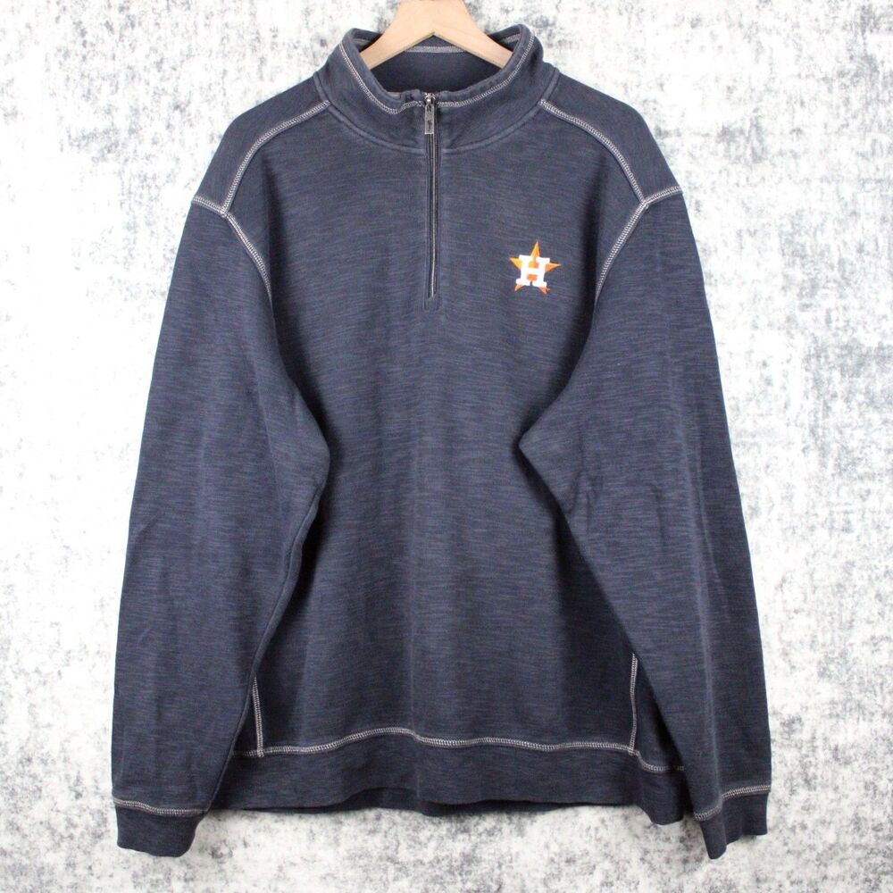 Tommy Bahama Men's 2XL Blue Houston Astros 1/4 Zip Mock Neck Pullover Supima
